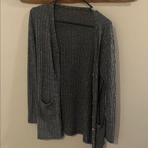 SHEIN Gray Ribbed Cardigan with Button Detail
